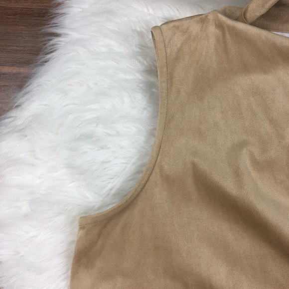 Charming Charlie Faux Suede Tan Fringe Vest H17 - Picture 4 of 7